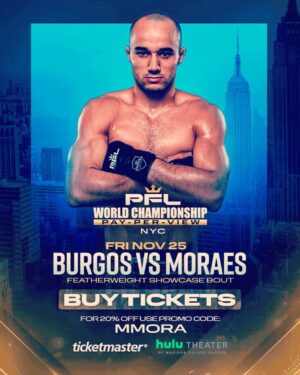 Marlon Moraes Instagram - 🇺🇸 Hello everyone 
I will be fighting at PFL Championship Finals on November 25th in New York and for my Fans Buying tickets you can use discount code MMORA to get 20% off
Let’s go ticketmaster.com 
link on my Profile

🇧🇷 E aí Galera 
Estarei lutando no PFL Championship Finals dia 25 de novembro em Nova York e para meus Fans Comprando os Ingressos usem o cupom MMORA e ganhe 20% de desconto 
Vamos com Tudo Muito Obrigado
🔥 Link no meu Perfil