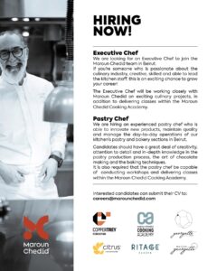 Maroun Chedid Instagram - If you're passionate, talented and ready to take your career to new heights, we want to hear from you! 

Interested candidates can submit their CV to: careers@marounchedid.com

#jobopportunity #jobvacancy #recruitment #executivechef #pastrychef #marounchedidsal