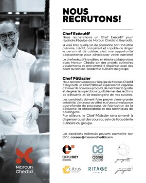 Maroun Chedid Instagram - If you're passionate, talented and ready to take your career to new heights, we want to hear from you! 

Interested candidates can submit their CV to: careers@marounchedid.com

#jobopportunity #jobvacancy #recruitment #executivechef #pastrychef #marounchedidsal