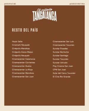 Martín Piroyansky Instagram - 𝗔𝗛𝗢𝗥𝗔 𝗘𝗡 𝗖𝗜𝗡𝗘𝗦 🇦🇷 #ElMétodoTangalanga ☎️

Deslizá para conocer todas las #salas donde podés ver la película de Mateo Bendesky protagonizada por @martinpiro, @july_zylberberg y @alansabbagh.

𝐄𝐥 𝐦𝐞𝐭𝐨𝐝𝐨 𝐓𝐚𝐧𝐠𝐚𝐥𝐚𝐧𝐠𝐚
Produce @varsoviafilms, @diego.dubcovsky.
Con el apoyo del @incaa_argentina.
Distribuye @stardistributionla.

_
#CineNacional #CineArgentino #Tangalanga #Estrenos