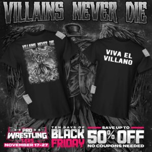 Martin Scurll Instagram - Villains Never Die! 

Two new VILLAIN shirts now available and just in time for Black Friday! Meaning 20% off ALL Villain shirts! (even these two new releases!) starting today at 1pm ET. No promo code needed.

prowrestlingtees.com/martyscurll 

Viva El Villano! ☔️