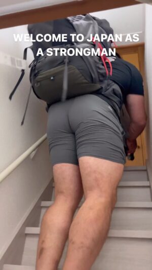 Martins Licis Instagram - Arriving at our Osaka AirBnB in Japan… I couldn’t fit up the stairs… 😅  #strengthunknown  #stonelifting