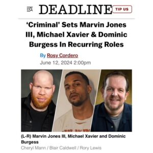 Marvin 'Krondon' Jones III Instagram - Super Excited to play in this world and to join this incredible cast 

Thank you to my awesome team @angelojcpadilla @hannahmroth @buchwaldtalent 

Cant wait for you guys to see this one! 

#CRIMINAL 

God never fails and is always in the details.