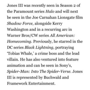 Marvin 'Krondon' Jones III Instagram - Super Excited to play in this world and to join this incredible cast 

Thank you to my awesome team @angelojcpadilla @hannahmroth @buchwaldtalent 

Cant wait for you guys to see this one! 

#CRIMINAL 

God never fails and is always in the details.