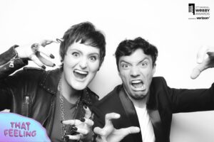 Mary Chieffo Instagram - a monstrous celebration with my co-creator and dear friend @joshnelsonyoussef in @thewebbyawards afterparty photobooth 

#webbys #afterparty #photobooth #thatfeeling
#iagothegreeneyedmonster #creators #ar