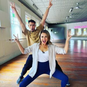 Mary Coustas Instagram - My @dancingau partner for this season is….

@effiegoodthanks 🪩🥳⭐️💃

So excited to be partnered with this pocket rocket who just makes me laugh all day 🤣

Some fun routines coming your way! @channel7 #dancingau