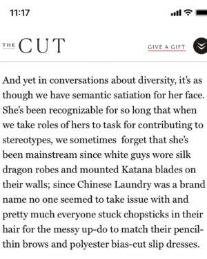 Mary H.K. Choi Instagram - It’s the rare profile that will draw me out of a book-and-script-writing k-hole but I couldn’t resist interviewing the GOAT the TONY the one and only @lucyliu!!! I loved her so much and was sooooooooo excited. My inner teen was going berserk. I couldn’t believe I looked at her actual face with my face! So grateful that this icon felt familiar to me down to my soul. What a gift to have always had her to look to onscreen. So full of love ❤️ Thank you @brkmrn and @thecut for the experience. 

Also these pix ✨✨✨✨

Photography by Johnson Lui @johnsonluii
Styling by Jessica Willis @jessswill
Hair by Marco Santini @_marcosantini1
Makeup by Kristofer Buckle @kristoferbuckle
Manicure by Nori Yamanaka @nailnori
Tailoring by Lindsay Wright
Production by Kindly Productions @kindlyproductions