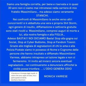 Massimiliano Varrese Instagram - GRAZIE PER LA MASSIMA CONDIVISIONE- GRAZIE ❤️

🛑 𝗦𝗧𝗢𝗣 𝗖𝗬𝗕𝗘𝗥𝗕𝗨𝗟𝗟𝗜𝗦𝗠𝗢 𝗦𝗢𝗖𝗜𝗔𝗟 𝗩𝗘𝗥𝗦𝗢 𝗠𝗔𝗦𝗦𝗜𝗠𝗜𝗟𝗜𝗔𝗡𝗢 𝗩𝗔𝗥𝗥𝗘𝗦𝗘 @massimilianovarrese E NON SOLO 🛑

#massimilianovarrese #grandefratello #stopcyberbulIismo