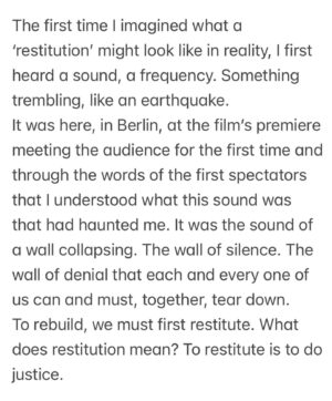 Mati Diop Instagram - #dahomey #speech 
@berlinale 24.03.24 🌕🇸🇳🇵🇸 

#restitution
#aimecesaire
#discourseoncolonialism
#fullmoon
#goldenbear