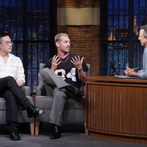 Matt Rogers Instagram - Seth Meyers is the best vibe, hands down. BUT! Did he win the Cultch for Best Vibe, Hands Down? Tune into @latenightseth tonight to find out!
styling x @mjonf 
grooming x @jessica_o_ 
Photos x Lloyd Bishop/NBC