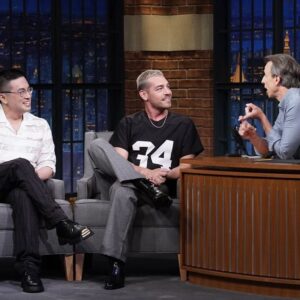 Matt Rogers Instagram - Seth Meyers is the best vibe, hands down. BUT! Did he win the Cultch for Best Vibe, Hands Down? Tune into @latenightseth tonight to find out!
styling x @mjonf 
grooming x @jessica_o_ 
Photos x Lloyd Bishop/NBC