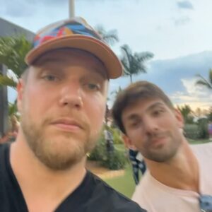 Matthew Andrews Instagram - Bro visit! Bachelor weekend complete 💪🏻 Had a blast thanks to @johnnybravo220 
Pretty sure that’s a megalodon tooth I found. #themeg