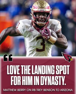 Matthew Berry Instagram - .@MatthewBerryTMR sees RB Trey Benson as the Cardinals’ starter in the near future. 👀 #NFLDraft