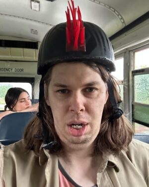 Matthew Cardarople Instagram - I took some selfies in character as Ansel in @rezdogsfx during B-roll shots of us driving in the bus here are some of those 🤪 with @deveryjacobs and @paulinaalexisofficial 🤣😂