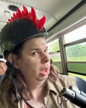 Matthew Cardarople Instagram - I took some selfies in character as Ansel in @rezdogsfx during B-roll shots of us driving in the bus here are some of those 🤪 with @deveryjacobs and @paulinaalexisofficial 🤣😂