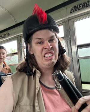 Matthew Cardarople Instagram - I took some selfies in character as Ansel in @rezdogsfx during B-roll shots of us driving in the bus here are some of those 🤪 with @deveryjacobs and @paulinaalexisofficial 🤣😂