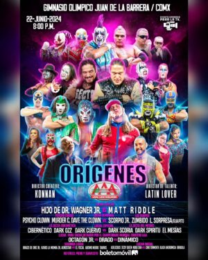 Matthew Frederick Riddle Instagram - 🚨 ¡BRUTAL, BRUTAL! 🚨

Les presentamos el cartel completo para el regreso de la gira #OrigenesAAA al Gimnasio Olímpico Juan de la Barrera. 🔥

🗓️ 22 de Junio. | ⌚ 8:00 P.M.
🎟️ Compra tus boletos en @boletomovilmx.