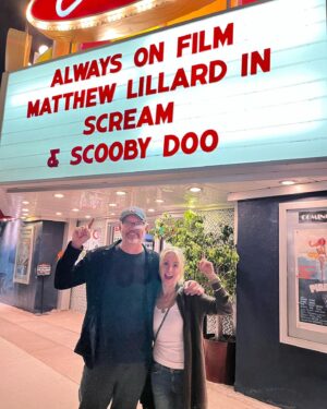 Matthew Lillard Instagram - Heather, Macey and I went down to visit the freaks who bought tickets to this double feature. We handed out candy and I made a sappy speech.  It was a lovely moment in a long career.  Thank you @newbeverly for programming a night of sheer madness.