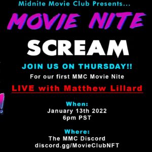 Matthew Lillard Instagram - If you can’t get to the new SCREAM tonight… I’m hosting a watch party for the OG version on #discord (https://discord.gg/movieclubnft) Taking questions and tellin’ stories.  Come check it out, should be fun! Midnitemovieclub #billwhirity #community #MMC #nft #filmmakers