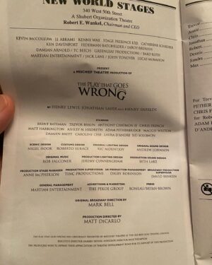 Matthew Modine Instagram - Okay. This play. This entire production - top to bottom. This cast. The house was packed. Standing ovation at the curtain. How these actors are doing this eight shows a week - insane! So funny. Brilliant. Lord knows we need funny right now and #theplaythatgoeswrong delivers! #killinit #slapstick #physicalcomedy #theplaythatgoeswrongonbroadway #kudos thank you for a wonderful matinee!! ❤️🍀✌🏽👍🏽#newworldstages #nyc