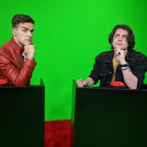 Matthew Patrick Instagram - In 15 minutes, we're going to be playing trivia with @joelmchale, @sethgreen, @lizzycapri and a few other surprise guests...will we stump them? Tune in to Game Theory to find out!

PS. Have fun with the green screen ;)

#rednoseday #charity @rednosedayusa