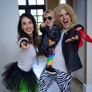 Matthew Patrick Instagram - Our Halloween 80s cover band features me on bass guitar, Steph on tambourine, and Ollie chewing on the drumsticks. Listening to us is...scary ;)

#halloweencostume #familycostumes #halloween