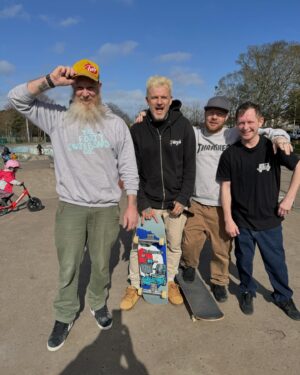 Matthew Pritchard Instagram - Skateboarding Scotland 🛹 

What a treat to get a skate in with @markburrows @benleyden @weejoe44 on the last day of this trip. I haven’t seen Joe and Ben for about 15 years so it was good to spend some time with them 

We got up Soughton skate park in the gale force winds but that didn’t stop us, few tricks in the bag 👊🏽

I’m now heading south on the mission back home but hoping to squeeze one last mission before this @cymrucamperfurniture goes back. 

#SWYDsupps #Skateboarding #Scotland