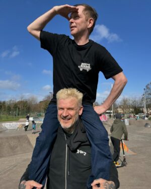 Matthew Pritchard Instagram - Skateboarding Scotland 🛹 

What a treat to get a skate in with @markburrows @benleyden @weejoe44 on the last day of this trip. I haven’t seen Joe and Ben for about 15 years so it was good to spend some time with them 

We got up Soughton skate park in the gale force winds but that didn’t stop us, few tricks in the bag 👊🏽

I’m now heading south on the mission back home but hoping to squeeze one last mission before this @cymrucamperfurniture goes back. 

#SWYDsupps #Skateboarding #Scotland