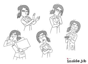 Maxime Mary Instagram - Some of the character posing I did for @insidejob at the beginning of the project, when we were exploring the identites of the characters. I had to help finding how the character would move and act. 
Really interesting work, because I had to draw differently (more realistic than dynamic and cartoony poses). 
Thanks to @jeffrey_m_thompson the art director, who gave me the opportunity to work on this show.
Here is Reagan, more to come soon

#insidejob #netflix #characterdesign #animation