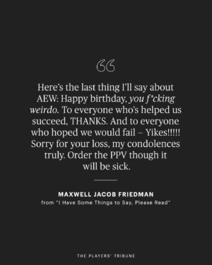 Maxwell Friedman Instagram - “@AEW turns FIVE on Monday — and that f*cking means something to me.”⁠
⁠
@the_mjf has a lot to get off his chest. (Link in bio) • 📸: AEW, @jacksonkrule/The Players’ Tribune