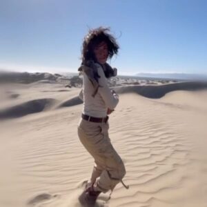 Megan Le Instagram - When your between-takes energy is still🔥 at the end of the day. This location was so fun I couldn’t wait to share SOMETHING even if it has nothing to do with the project and shot on the good ol’ #iphone. Thanks partner @imdavidchernandez. Wait till you see what we got!😳 
//
With @danatynan and @pingpic 
.
.
.
#desertlife #dune #madmax #inspo #fight #fighter #actress #makingmovies #comingsoon #tkd #poomsae #taekwondo #martialarts #martialartist #goldenhour