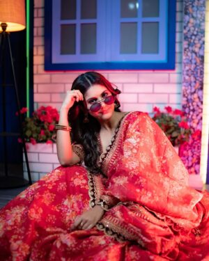 Megha Chakraborty Instagram - #happyme❤️ 

Shot and Edited by: @ashmaneditors 
Styling: @yourstylistforever 
Outfit: @ethnicplus.in 
MAU: @makeoversbyneeta 
Hair: @vandna_7_86 

#meghachakraborty #ethnicwear #ook #style #pic #picofday #frame #red #photoshoot