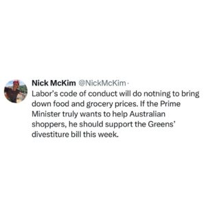 Mehreen Faruqi Instagram - Food and grocery prices won’t come down unless we make price gouging illegal and create powers to break up the supermarket duopoly 👆🏽