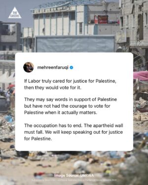 Mehreen Faruqi Instagram - If Labor truly cared for justice for Palestine, then they would vote for it.

The occupation has to end. The apartheid wall must fall. We will keep speaking out for justice for Palestine.