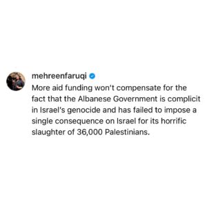 Mehreen Faruqi Instagram - More aid funding for Gaza is the bare minimum.