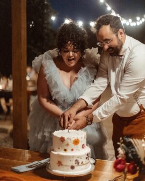 Melanie Field Instagram - #OTMBride @melanie__field and Zachary Likins first matched on @bumble. 🐝 A year and four months later, he proposed while on a trip to see her family in Philadelphia. 💍 Once engaged, the couple agreed they wanted to share their love of the desert 🏜️ with their friends and family and get married in Joshua Tree. 
⠀⠀⠀⠀⠀⠀⠀⠀⠀
For the ceremony, Mel aimed to wear something unique. “I wanted to look and feel regal like a princess but from another universe,” the bride says of her wedding dress vision.🪐🛸💙👑 “And I knew I wanted tulle and lots of it, so I could just plop down on the ground in a pile of tulle. 
⠀⠀⠀⠀⠀⠀⠀⠀⠀
The bride found @millia.London and the label’s designer, Ruth, made her dream come to fruition. “As a plus size woman, I’ve spent most of my life feeling very excluded from high fashion. My experience with Millia London was not only lovely but healing in many ways,” Mel shares. “I didn’t have to settle on my special day, and I one-hundred percent felt like the wormhole space princess who fell from the sky—just like I dreamed I would.” 👰🏻‍♀️

#OTMWeddings #OTMExclusive #DesertWedding #CaliforniaWedding
⠀⠀⠀⠀⠀⠀⠀⠀⠀
📷: @wearemattandjess
Planning: @yuandus
Beauty: @angiebulmer @dear_shears
💐: @desertrose.creative
Catering: @mojavedesertcharcuteriecompany @sohotaco
🎶: @whosjondoe
🍰: @picnicbakedgoods