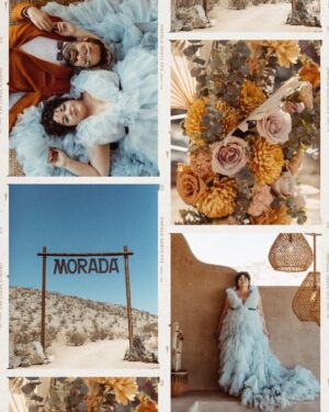 Melanie Field Instagram - Obsessed with Mel and Zach, their cosmic connection and their galactic, high desert wedding. The day was filled with so much color and love that we still feel it.

M   Z - Cheers to you, you magnetic humans. We ♥️ you.

Venue :: @themorada 
Planner/DJ :: @yuandus 
Decor :: @planksandpatina // @mtb_event_rentals 
Hair   MU :: @angiebulmer // @dear_shears 
Florals :: @desertrose.creative 
Bar :: @theboundlessbar 
Catering :: @sohotaco 
Cake :: @picnicbakedgoods 
Dress :: @millia.london 
.
#joshuatree #joshuatreewedding #ojaiphotographer #losangelesweddingphotographer #santabarbaraweddingphotographer