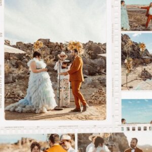 Melanie Field Instagram - Obsessed with Mel and Zach, their cosmic connection and their galactic, high desert wedding. The day was filled with so much color and love that we still feel it.

M   Z - Cheers to you, you magnetic humans. We ♥️ you.

Venue :: @themorada 
Planner/DJ :: @yuandus 
Decor :: @planksandpatina // @mtb_event_rentals 
Hair   MU :: @angiebulmer // @dear_shears 
Florals :: @desertrose.creative 
Bar :: @theboundlessbar 
Catering :: @sohotaco 
Cake :: @picnicbakedgoods 
Dress :: @millia.london 
.
#joshuatree #joshuatreewedding #ojaiphotographer #losangelesweddingphotographer #santabarbaraweddingphotographer