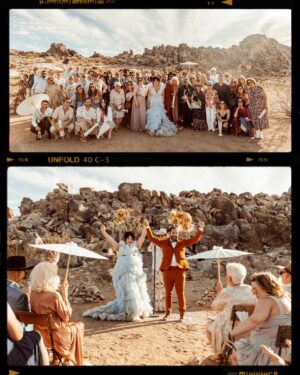 Melanie Field Instagram - Obsessed with Mel and Zach, their cosmic connection and their galactic, high desert wedding. The day was filled with so much color and love that we still feel it.

M   Z - Cheers to you, you magnetic humans. We ♥️ you.

Venue :: @themorada 
Planner/DJ :: @yuandus 
Decor :: @planksandpatina // @mtb_event_rentals 
Hair   MU :: @angiebulmer // @dear_shears 
Florals :: @desertrose.creative 
Bar :: @theboundlessbar 
Catering :: @sohotaco 
Cake :: @picnicbakedgoods 
Dress :: @millia.london 
.
#joshuatree #joshuatreewedding #ojaiphotographer #losangelesweddingphotographer #santabarbaraweddingphotographer