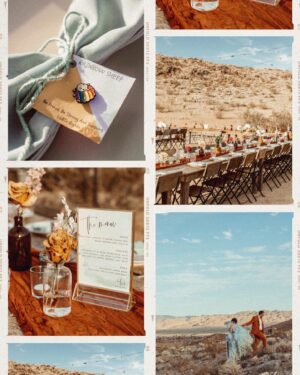 Melanie Field Instagram - Obsessed with Mel and Zach, their cosmic connection and their galactic, high desert wedding. The day was filled with so much color and love that we still feel it.

M   Z - Cheers to you, you magnetic humans. We ♥️ you.

Venue :: @themorada 
Planner/DJ :: @yuandus 
Decor :: @planksandpatina // @mtb_event_rentals 
Hair   MU :: @angiebulmer // @dear_shears 
Florals :: @desertrose.creative 
Bar :: @theboundlessbar 
Catering :: @sohotaco 
Cake :: @picnicbakedgoods 
Dress :: @millia.london 
.
#joshuatree #joshuatreewedding #ojaiphotographer #losangelesweddingphotographer #santabarbaraweddingphotographer