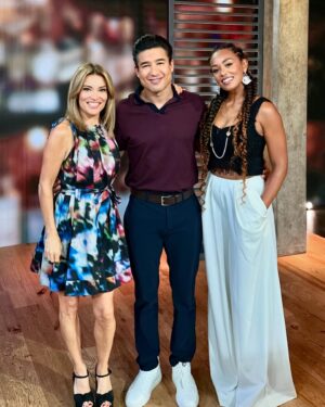 Melanie Liburd Instagram - It's always an absolute joy hanging with @accesshollywood We talked about the incredible cast of BADBOYS and drank delicious margaritas. Thank you @mariolopez and @kithoover  you are the sweetest souls. So who's watching BADBOYS this weekend? #badboys #rideordie #sonypicturesstudios

Jacket, pants and top @solgoatelier
Earrings @adiba.official 
Necklace @charlesandron