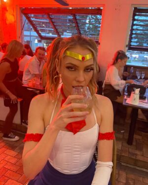 Melina Vidler Instagram - Fighting evil by moonlight is thirsty work ⚔️ 
.
.
.
#sailormoon #halloween #drunkard