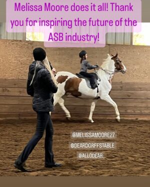 Melissa Moore Instagram - Thank you @deardorffstable and @nwsaddlebreds for having me teach your clinic!  What a great weekend meeting awesome people.  Thank you! #❤️ #learning #teaching #horses #blessed #grateful #asbdreams