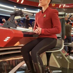 Melissa Navia Instagram - When it’s Monday and you’re impatient for the week ahead but also helmsman of the Enterprise so you gotta cool your jets ‘cause the fate of TOS depends on your unflappable piloting skills. So…no pressure. #StarTrekDay 🚀 09.08.22 🚀
#StarTrek #StrangeNewWorlds @startrekonpplus