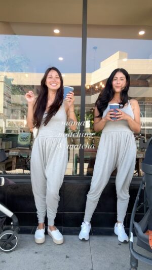 Melissa Paulo Instagram - Midday mama matcha dates in our matching @imbodhi.co jumpsuits = simple joy 🫶🏻 

👯‍♀️ @jo_lua x @melissapaulo 
🍵 @laidreycoffeeroasters 

I won’t stop until I’ve convinced every friend to add one of these jumpsuits to their closet 🤍 they have (actually) made my life easier!

When you are ready to go for it, there is a link in my bio for $15 off ~ feel free to comment or DM! Xx 

#momlife #motherhood #matchadate #matchamama #matchalover #mamalife #momdate #boymoms #boymama #birdsoffeather #matchingoutfits #imbodhi #mamabōdhi #imbodhijumper #tarzana