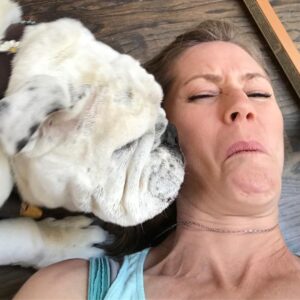 Meredith Monroe Instagram - It's #nationalkissingday & 1 of us has super #stinky #breath!  She sure is #cute though! #adoptdontshop #bulldogs #bulldogsofinstagram #puppylove #furryfriends #momlife #furbaby #ineedashower #bullies #bullybreed #bullybaby p.s. Don't forget lots of #water  #shade & #indoors for our #furryfriends during the heat!! 💖