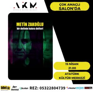 Metin Zakoğlu Instagram - BİR DELİNİN HATIRA 15 Nisan Pazartesi saat 21:00’de Taksim’de ATATÜRK KÜLTÜR MERKEZİ çok amaçlı Sahnesi’ne konuk oluyor.
Ünlü oyuncu Metin Zakoğlu’nun GOGOL yorumu daha önce hiç bir yerde izlemediğiniz kadar etkileyici. “Gogol Hırsız” diye başlıyor Metin Zakoğlu’nun “Bir Delinin Hatıra Defteri” anlatımı, sonra işler karışıyor. Zakoğlu bana ait ama çalınmış dediği hikayelerinin kahramanları yapıyor aniden seyircileri, köşede bir yerlerde duran adamı bölüm başkanı, önünde oturan kızı sevgilisi Sofya, kenarlardan şaşkın şaşkın bakan başka bir kadını hizmetçisi Mavra olarak görmeye başlıyor. Gerçek şizofren olan oyuncumuz, siz seyircilerde bir deliyi oynayanı izlemeye gelmişken, gerçek bir deli ile karşılaşıyorsunuz ve işte o zaman şov başlıyor. Kim deli, kim akıllı, kim seyirci, kim oyuncu birbirine karışıyor. Bazen Gogol’un hikayeleri, bazen Zakoğlu’nun şovuna ait bölümlerle başbaşa kalıp çok gülerken birden ağlamaya başlamanızı sizde anlamlandıramıyorsunuz.

Metin Zakoğlu’nun birbirinin tekrarı Gogol yorumlarına inat gerçekleştirdiği interaktif ve modern yorumunu siz de seveceksiniz. Biletler @biletix @biletinial ve @bubilet de.Rezervasyon 05323348776