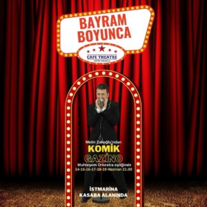 Metin Zakoğlu Instagram - Geçen cuma cumartesi yine hınca hınç dolu bir KOMİK GAZİNO gecesi yaşadık hep birlikte, Selahattin Ellek orkestrası eşliğinde yine harika şarkılar okuduk ve tekrarı Cuma akşamından itibaren BAYRAM BOYUNCA @cafetheatreistmarina da sizlerle. Lütfen biletlerinizi almakta acele edin, gülmeyi ertelemeyin. Rez;05322804739 @biletix @biletinial @mobilet @bubilet