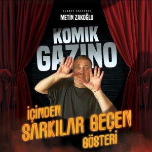 Metin Zakoğlu Instagram - Metin Zakoğlu’ndan KOMİK GAZİNO her Cuma-Cumartesi 21:00’de Cafe Theatre @istmarinaavm de
Biletler @biletix @biletinial 
Rezervasyon;05322804739

Muhteşem orkestra eşliğinde okuyacağı şarkılar ile STANDUP’ı birleştirip tam bir KOMİK GAZİNO keyfi yaratan komedinin usta ismi METİN ZAKOĞLU’ndan şimdi yepyeni şarkılar yepyeni hikayeler CAFE THEATRE’da sizlerle buluşuyor.

Metin Zakoğlu; Selami Şahin’den Zeki Müren’e, Ferdi Özbeğen’den Cem Karaca’ya, Müzeyyen Senar’dan Bülent Ersoy’a kadar uzanan muhteşem repertuarı içine çok çok komik hikayeler ekleyerek size unutulmaz bir gece vaat ediyor.

Bu formatı 2002 senesinde ilk kez sizlerle buluşturan Zakoğlu’na sahnede devlet sanatçısı usta müzisyen ve maestro önemli keman virtüözü SELAHATTİN ELLEK yönetimindeki orkestra eşlik ediyor.

Anlatıcı ve Solist: Metin Zakoğlu
Keman: Selahattin Ellek
Kanun: Kamil Can Güllü
Piyano: Ömürcan Akkın