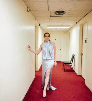 Micaela Diamond Instagram - on the fifth night of Hanukkah, we sang at the met opera in blue silk. 💙 happy birthday Stephen Schwartz. 

Photos 1,3,4 - @jennyandersonphoto 
Photo 2 - @emiliomadrid 

Styled by @sarahslutsky 
H/mu by @ychristielee 

Celebrating @wickedschwartz 
Produced by @creativepartnersproductions 
Presented by @metopera